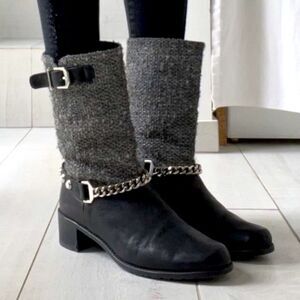 STUART WEITZMAN City Link Tweed Chain Short Moto Leather Boots 8.5